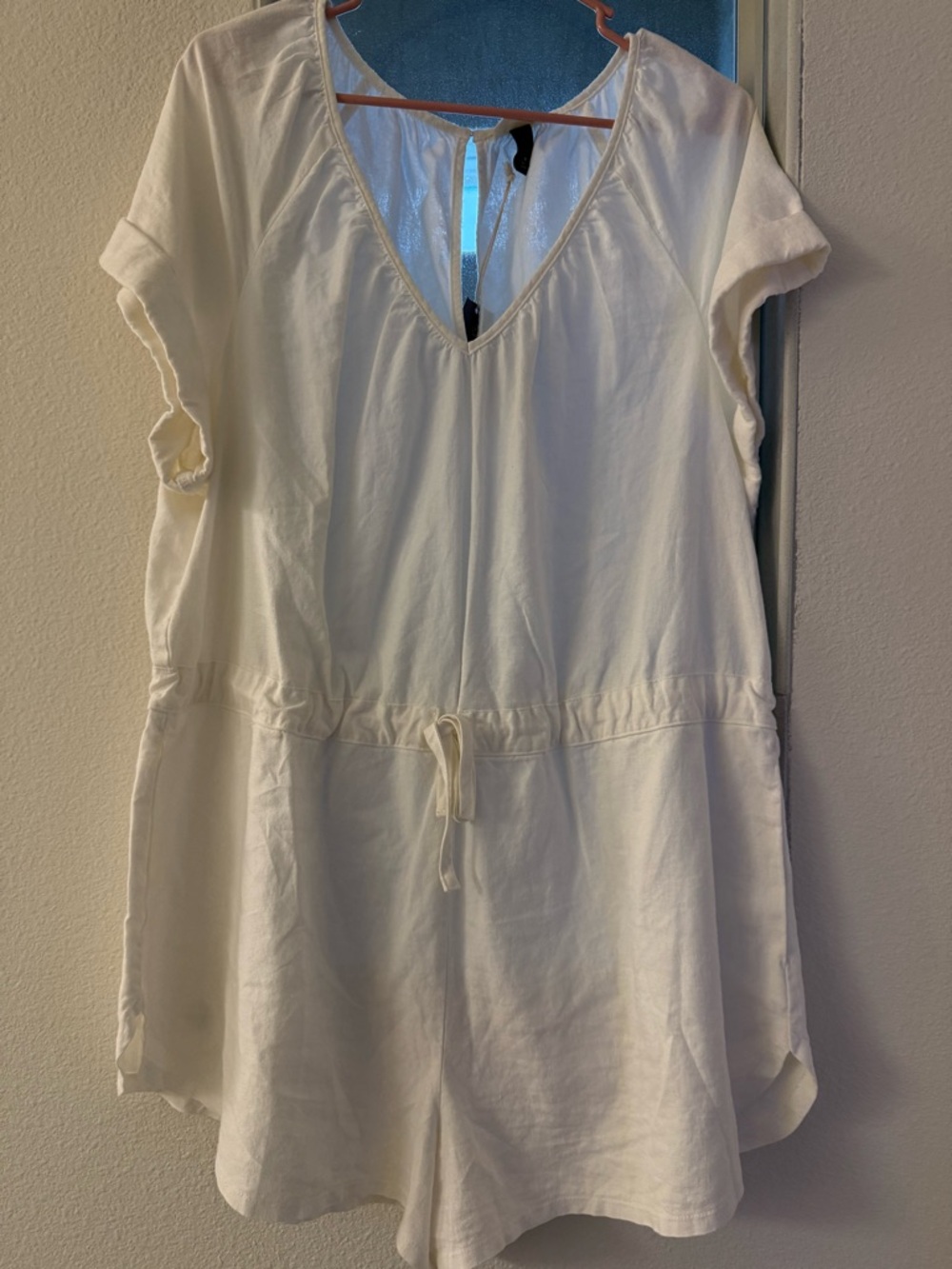 Target White Short Sleeve Drawstring Romper